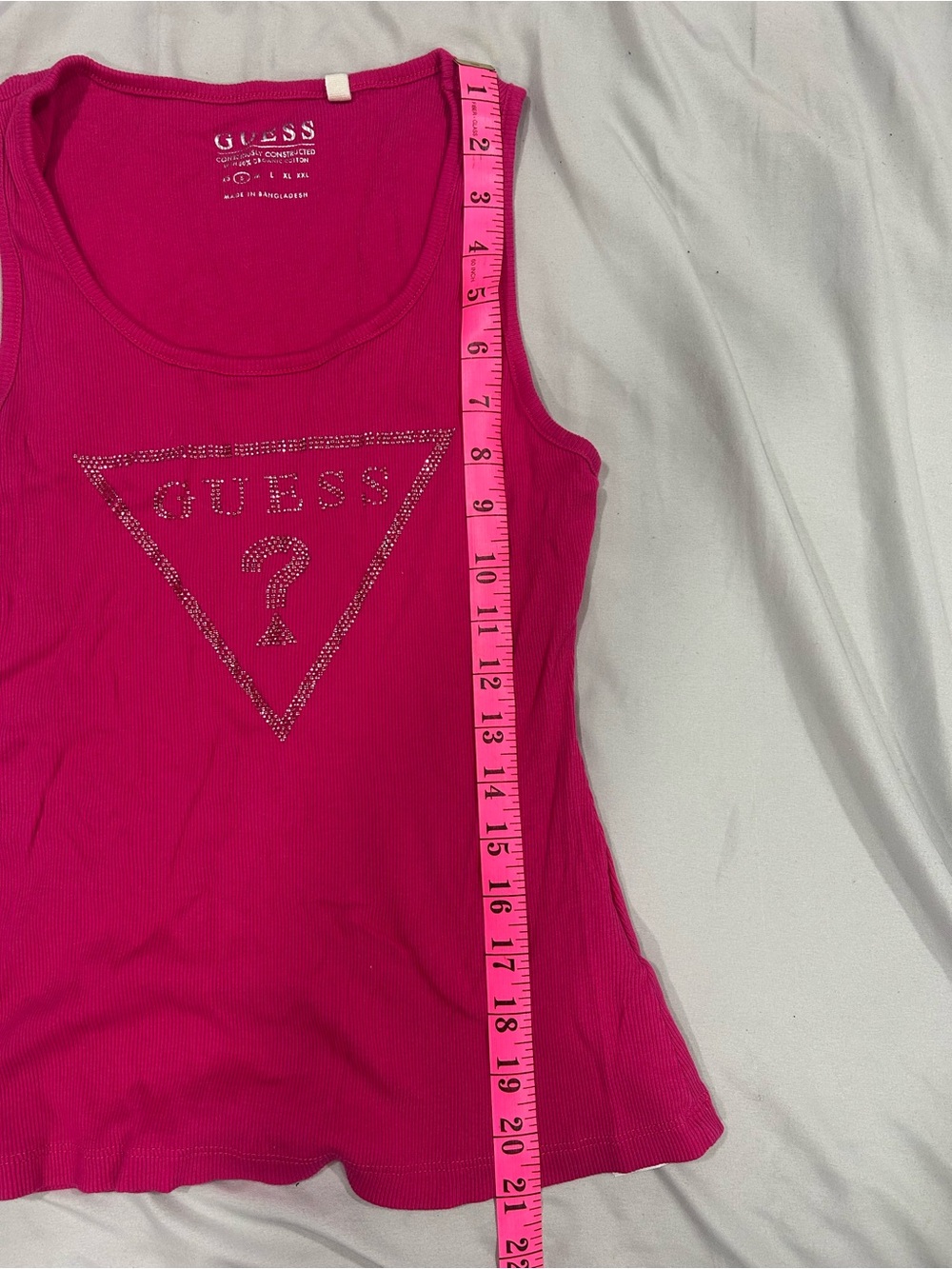 GUESS Rhinestone Triangle Logo Ribbed Tank Top Pink - Picture 2 of 4